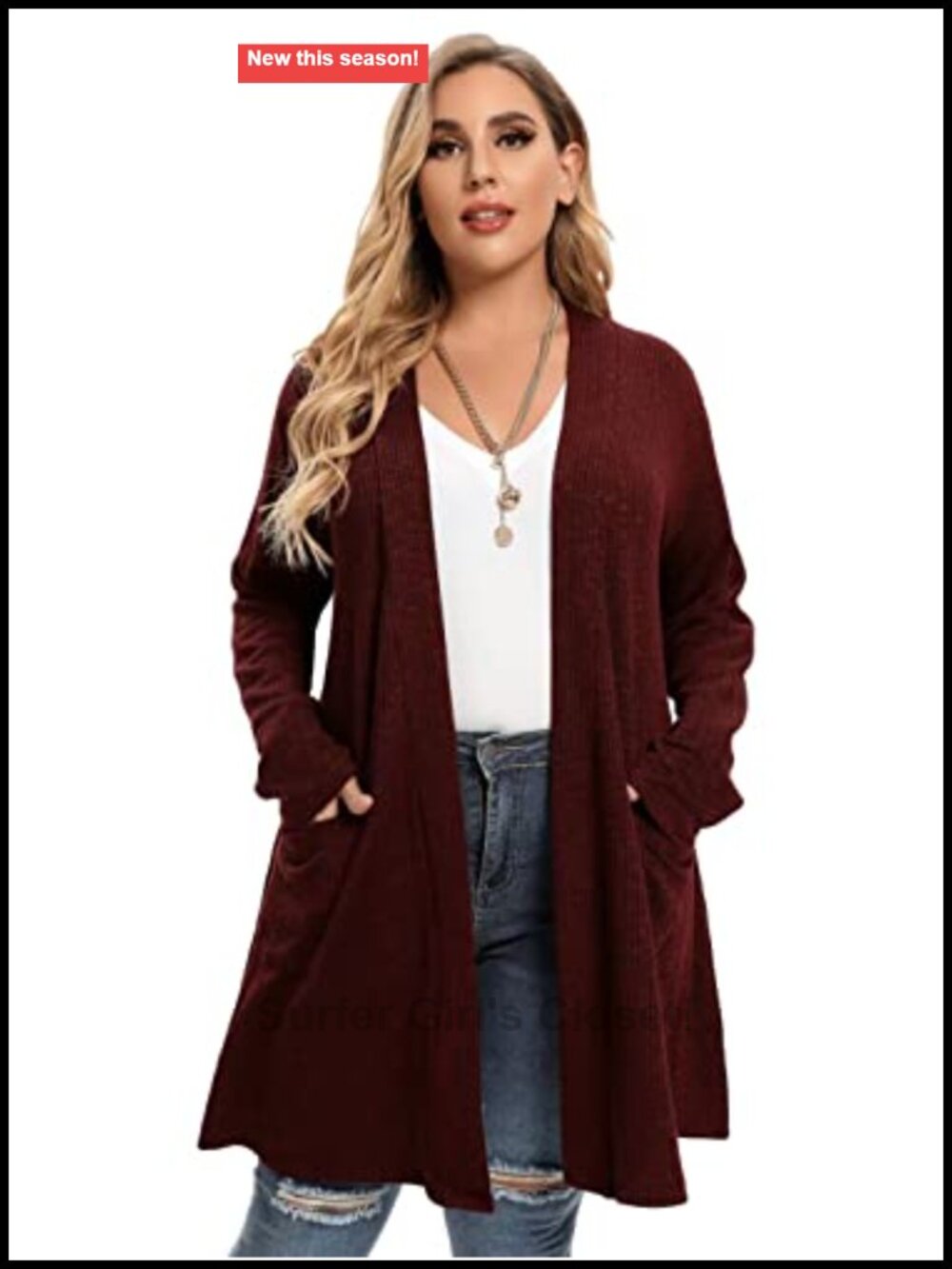 Open Front Knit Plus Size Cardigan Sweater with Pockets
